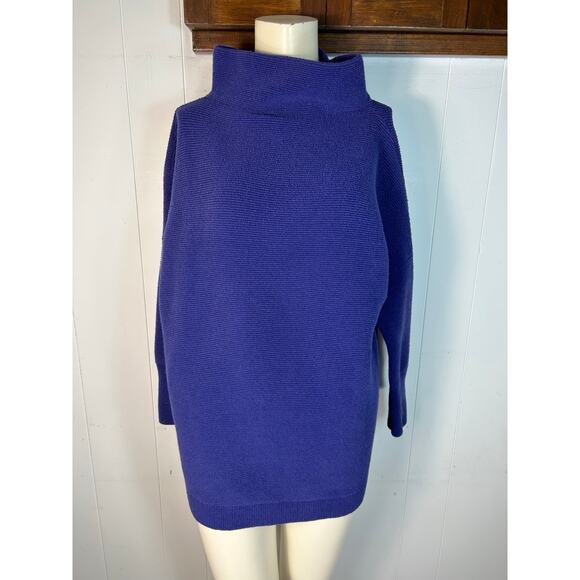 Free People Ottoman Slouchy Ribbed Mock Neck Tunic Length Sweater In Blue Size S - Picture 3 of 6